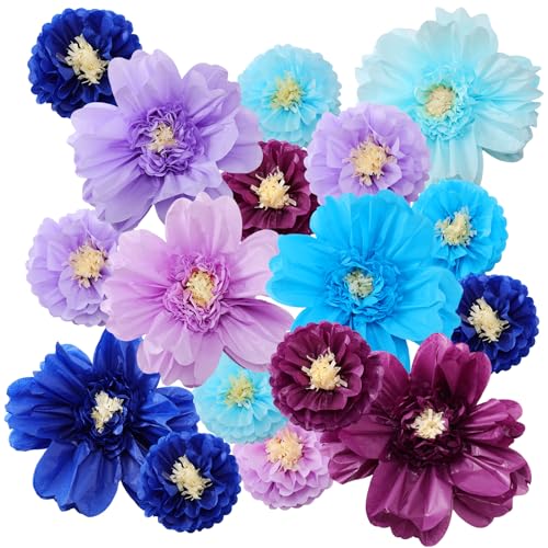 Image of Crowye 12 Pcs Large Colorful Tissue Paper Flowers Decorations Giant Fiesta Craft Crepe Paper Flowers for Wall Decor Backdrop Mexican Wedding Birthday Carnival School Party (10'' 20'',Multicolor)