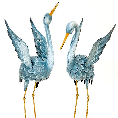 Bits And Pieces - Japanese Blue Heron Metal Garden Sculpture Set - Two Metal Cranes Perfect For Garden Décor - Metal Garden Art, Outdoor Lawn And Patio Décor, Backyard Sculpture, And Decoration #TOP2