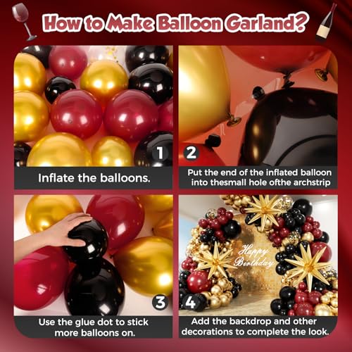 Image of Burgundy Balloon Garland Arch Kit 162Pcs with Star, Burgundy Maroon Black Gold Balloon Arch Kit for 2026 Graduation Bridal Shower Prom Birthday Anniversary Bridal Shower Party Decor