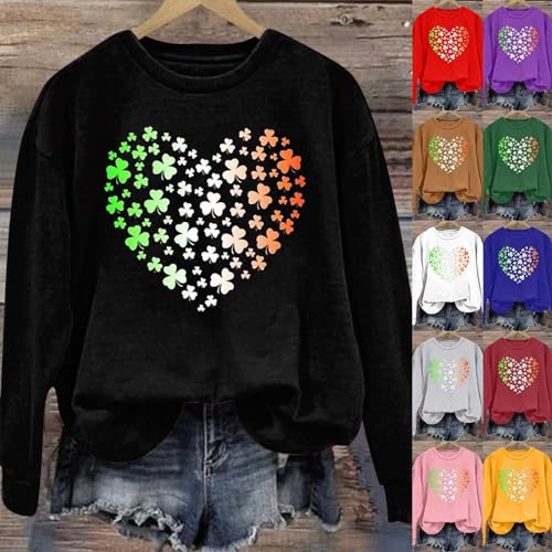 YuanJuli Camisa feminina do Dia de São Patrício manga longa elegante trevos impressão de coração eng