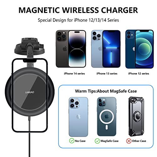 Lamjad M8 Magnetic Wireless Car Charger, Fast Charging, Compatible For Magsafe Car Charger,Iphone 14/13/12 Series,Air Vent Dashboard Car Mount Phone Holder #TOP1