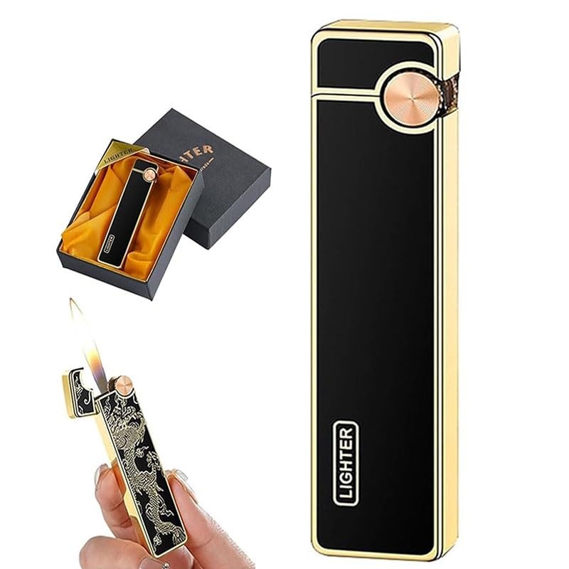 Encendedor metálico ultrafino para mujer color negro oro miniatura 1