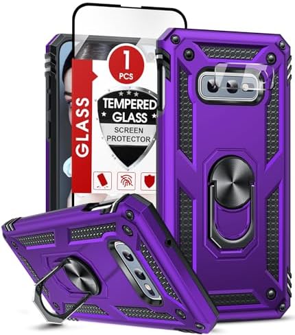 LeYi for Samsung Galaxy S10E-Case Cover: [𝐍𝐨𝐭 𝐅𝐢𝐭 𝐒𝟏𝟎], with Glass Screen Protector and Camera Lens Protector, Military-Grade Cases with Ring Kickstand for Samsung Galaxy S 10E 5G, Purple