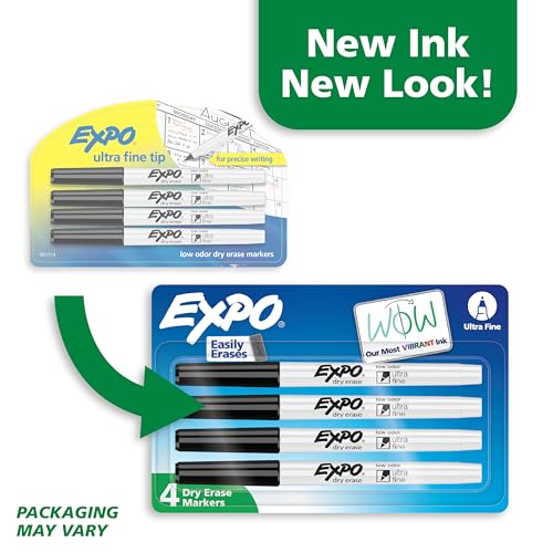 Image of EXPO Dry Erase Markers, Low Odor Ink, Black, Ultra Fine Tip, 4 Count