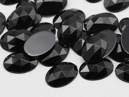 Allstarco 25x18mm Jet Black A11 1" Large Flat Back Oval Acrylic Rhinestones Cosplay Gems Plastic Jewels Embelishments DIY Crafts - 20 Pieces