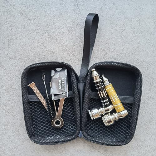 2-Pack Leak-Proof Metal Tobacco Pipe Kit – 3 Inch Smoking Pipes (Yellow + Black) with Cleaner Tool, Brush, 10pcs Pipe Screens & Storage Pouch | Durable Smoking Pipe Accessories Kit - Image 9