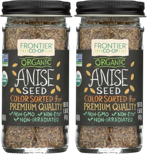Frontier Co-op Organic Whole Anise Seed, 1.50-Ounce Jar, Adds Licorice-Like Flavor to Desserts, Stews, Bread, Tea, Kosher (Pack of 2)