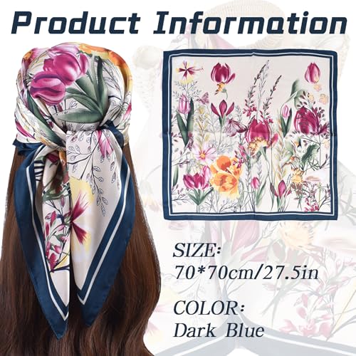 Trendy Printed Flower Scarf for Women - Career Neck Simulation Silk Scarves Bandanas for Women Hair Wrap Sleeping4
