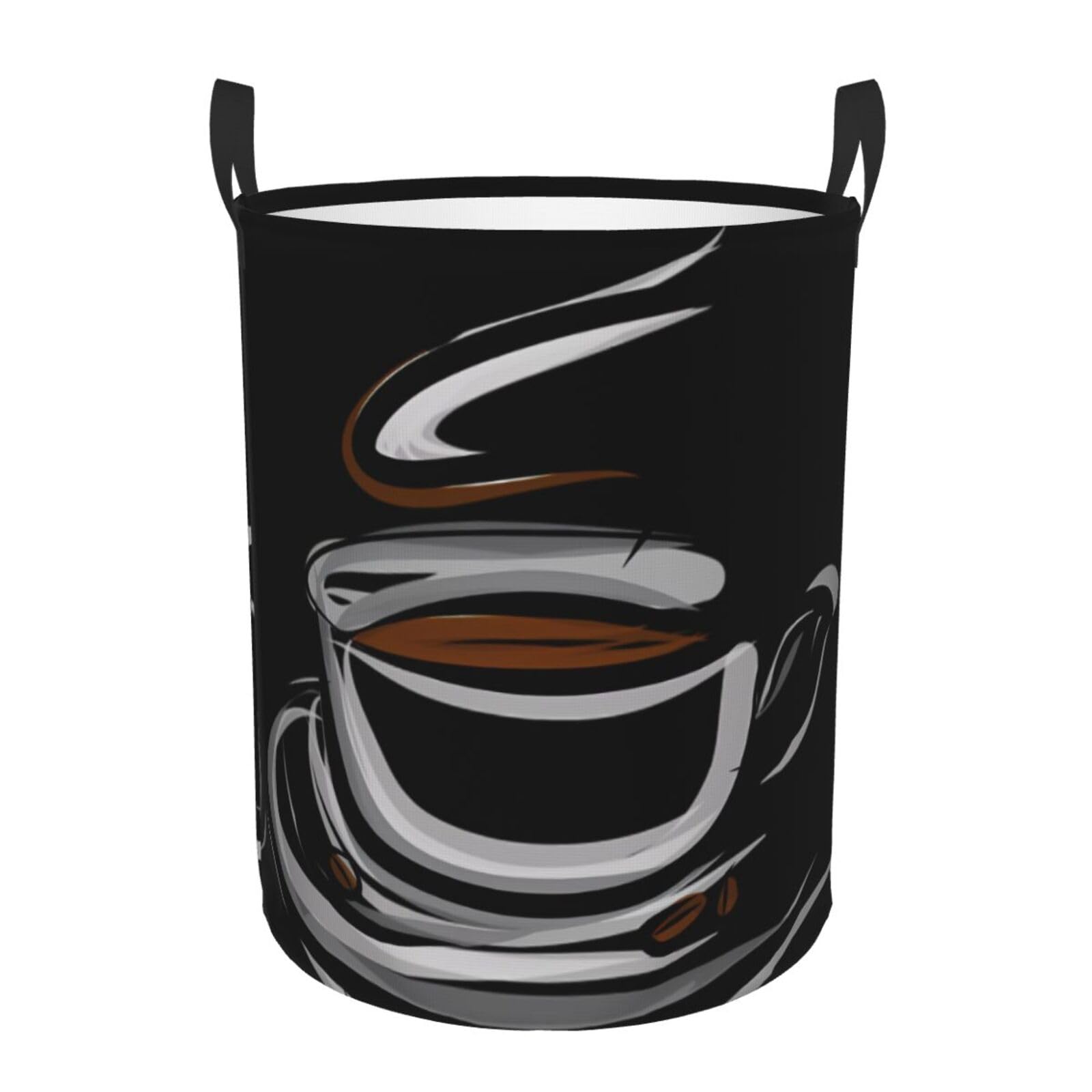 M Collapsible Coffee Cup and Coffee Beans Print Circular Hamper Round