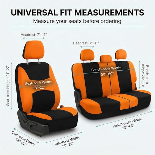 Image of FH Group Car Seat Covers Rear Set Cloth - Universal Fit Automotive Seat Covers, Low Back Front Seat Covers, Solid Back Seat Cover, Washable Car Seat Cover for SUV, Sedan and Van Orange