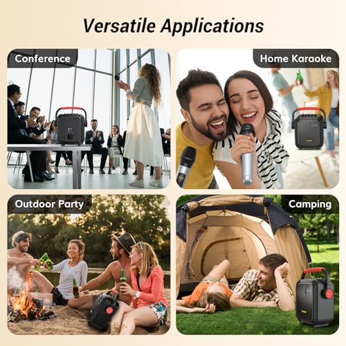 Portable Karaoke Machine with 2 Microphones, TONOR Karaoke Machine for Adults with 5400mAh Battery, Bluetooth 5.0 Karaoke Speaker Set Supports BT/TF/USB/AUX, Rechargeable PA System with TWS/FM/REC K7 - Thumbnail 6