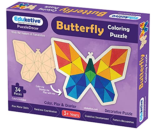 Eduketive Puzzledecor Butterfly Decorative Coloring Puzzle With Stand 34 Pieces Kids Age 3-12 Years Old + Free Colors
