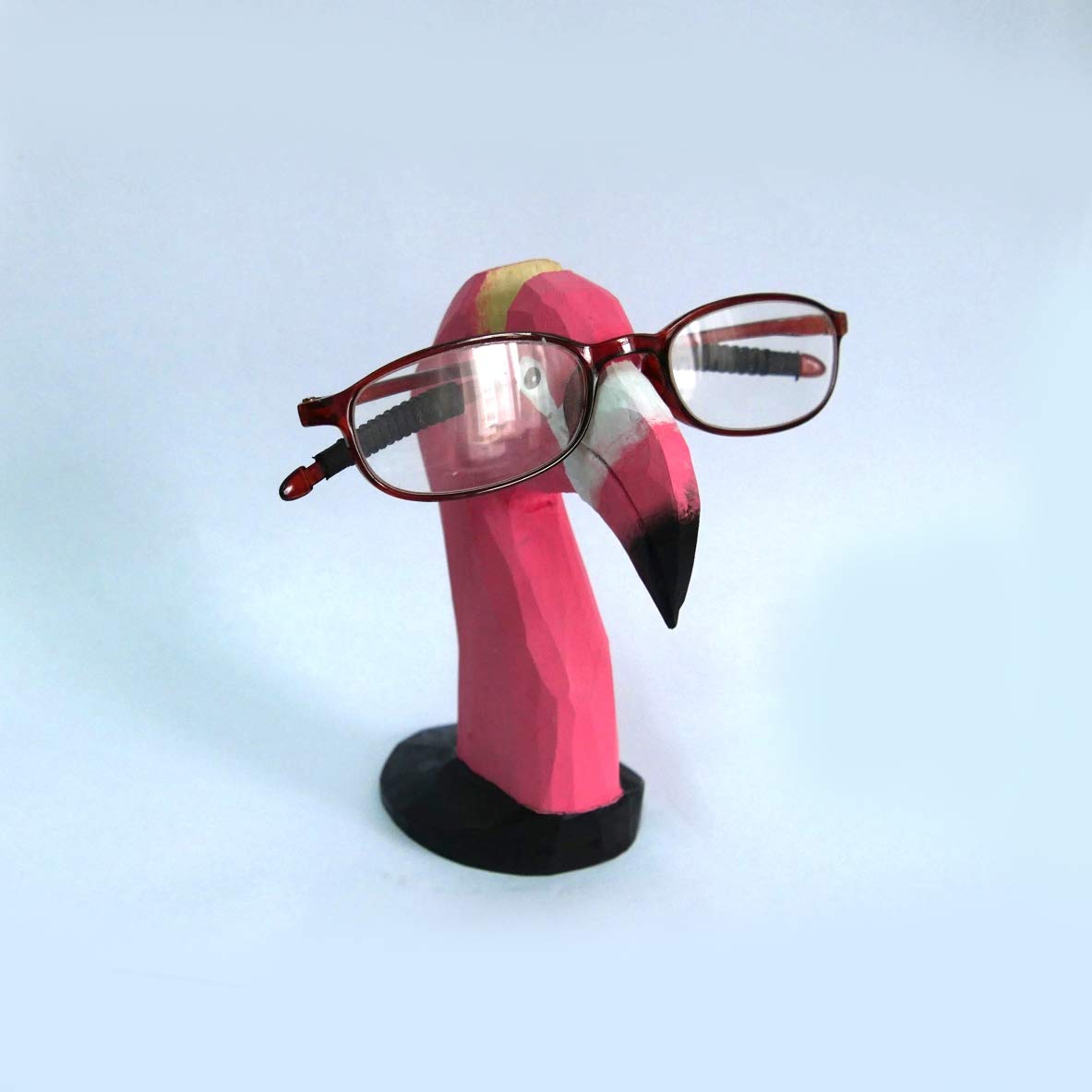 Lily&Her Friends Flamingo - Creative Completely Hand Carved Wood Glasses Holder, Crafts, Unique Animal Shaped Wooden Eyeglass Spectacle Holder Display Stand Home Office Desk Decorative (Flamingo)