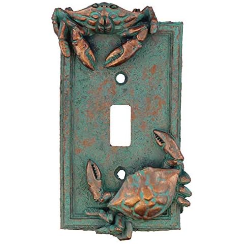Top Brass Nautical Crab Starfish and Seashell Beach Electrical Cover Wall Plate Bronze/Verdigris Finish - Single Switch, Double, Rocker, Outlet (Single Switch Cover) Cover