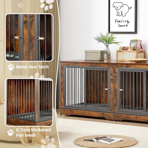 Rovibek-75-Double-Dog-Crate-Furniture-for-2-Large-Dogs-Heavy-Duty-Furniture-Style-Dog-Kennel-End-Table-Wood-Crates-for-Dogs-Kennel-Indoor-Double-Door-Brown Rovibek 75 Double Dog Crate Furniture for 2 Large Dogs Heavy Duty Furniture Style Dog Kennel End Table Wood Crates for Dogs Kennel Indoor Double Door Brown