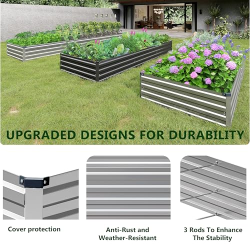 Image of 2PCS 10x3x1ft Galvanized Raised Garden Bed Kit,Metal Planter Box for Vegetables,Flowers,Herbs Durable Rust-Resistant Patio Gardening Beds,Silver