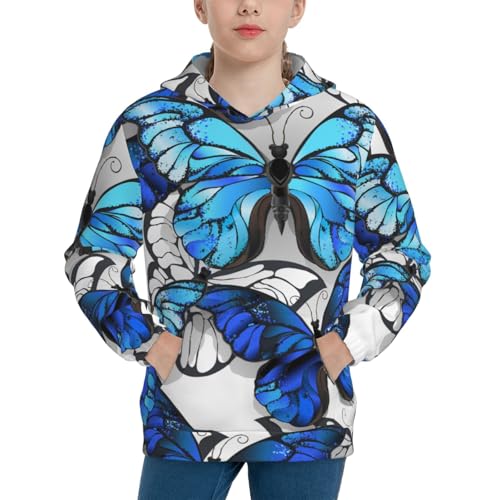 Blue and White Butterflies Kid Hoodies Boys Sweatshirts Girls Pullover with Pocket