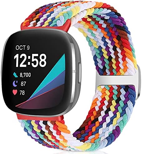 enkic Braided Straps Compatible with Fitbit Versa 3 Straps/Fitbit Sense Straps, Elastic Woven Adjustable Sport Solo Loop Watch Bands Replacement Stretchy Nylon Wristband for Men Women