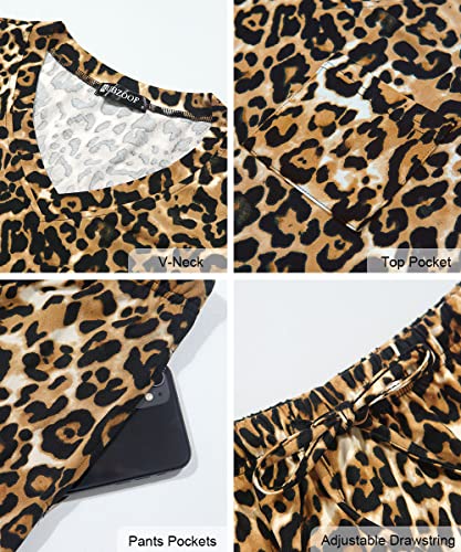 Image of RUBZOOF Women's Short Sleeve Pajama Sets with Pockets Casual V Neck 2 Piece Lounge Sets S-3XL