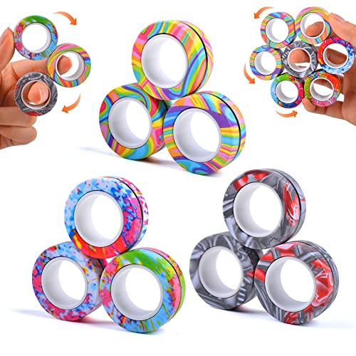 9Pcs Magnetic Ring Fidget Toys, Fidget Toy Pack, Stress Relief Magnetic Rings, Adhd Anxiety Relief Decompression Finger Magnetic Ring, Funny Gifts Kids Magnetic Spinner Ring For Boys Girls #TOP14