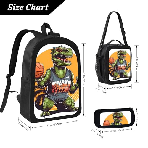Animal Dinosaur Basketball 3 Pcs 17 Inches Backpack Set With Insulated Lunch Bag And Pencil Pouch Large Back Pack For Men Women Lunchbox Pencil Case Waterproof Backpacks Lunch Box 3 Piece Daypacks4