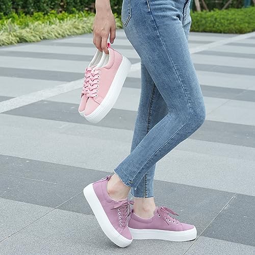 Image of JABASIC Women Lace Up Platform Sneakers Comfortable Casual Fashion Sneaker Walking Shoes
