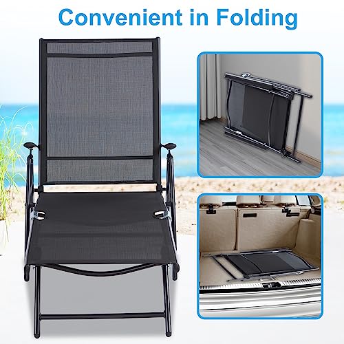Haquatisol Outdoor Chaise Lounge Chair Set Of 2，Reclining Folding Pool Patio Lounger With 8 Level Adjustable Backrest, Aluminum Portable Recliner For Lawn Garden Beach Yard, 330Lbs Weight Capacity #TOP4