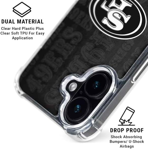 Skinit Clear Phone Case Compatible with iPhone 16 - Officially Licensed NFL San Franciso 49ers Black & White Design