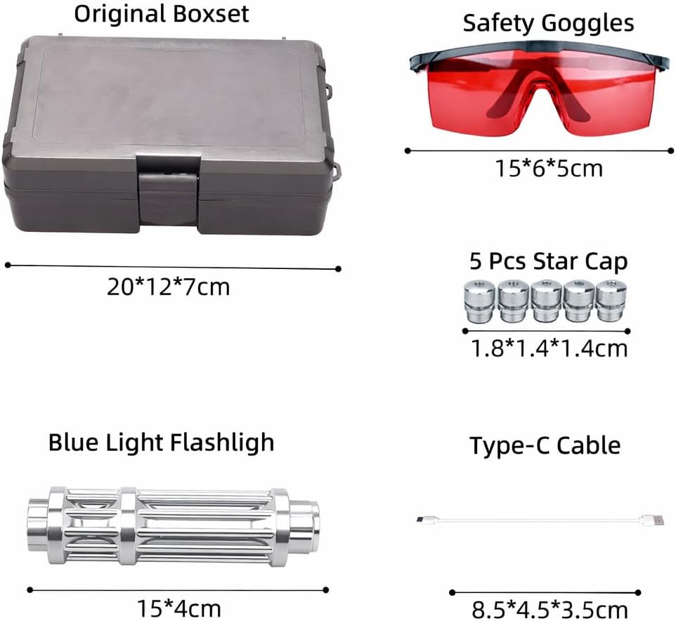 Blue Rechargeable LED Outdoor Flashlight, 6 Light Modes, Zoomable and Waterproof, Perfect for Camping, Hiking, and Fishing (Silver)