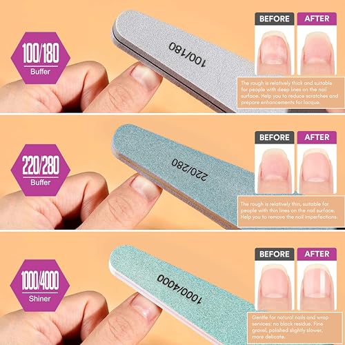 Image of Beaute Secrets Korean Sand Paper 6pcs Nail Files Set for Manicure, Nail Buffer Files Block Coarse Washable Nail Polisher Double Sided Nail Shaper Emery Boards for Acrylic & Natural Nail 100 /150 /180 /220 /240 /280 /1000 /4000 Grid (Korean | PNF3)