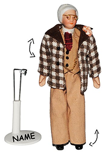 alles-meine.de GmbH Opa/Großvater - Puppe für Puppenstube - Maßstab 1:12 - Porzellan mit echten Haaren incl. Ständer - Biegepuppen Familie Biegepuppe Nostalgie Porzellanpuppe P.. – Bild 4
