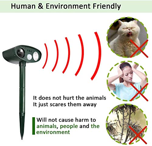Clever sprouts Dog Cat Repellent, Ultrasonic Animal Repellent with Motion Sensor and Flashing Lights Outdoor Solar Powered Waterproof Farm Garden Yard Repellent, Cats, Dogs, Foxes, Birds, Skunks, Rod