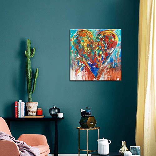 Vividhome Colorful Love Heart Canvas Wall Art Abstract Romantic Artwork For Bedroom Contemporary Paintings Framed And Stretched Ready To Hang 24X24 Inch #TOP2