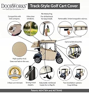 Golf Cart Cover – Fits Club Car Onward, DoorWorks fits Golf Bags, Utility Boxes, Rear Facing Seats Precedent and Acrylic Dyed SDA Canvas Golf Cart Enclosures Wheat