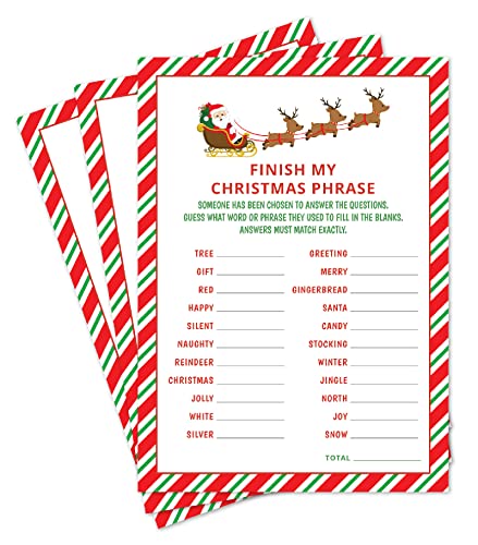 15 Christmas Phrase Fill In Word Game Cards- Holiday Party,