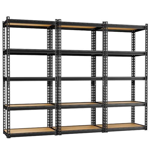 Image of LEVELEVE 5-Tier Storage Shelving Unit, Metal, for Garage, Kitchen, Laundry Room, Adjustable, 30 inch L x 12 inch W x 60 inch H, Rectangular, 3 Pack