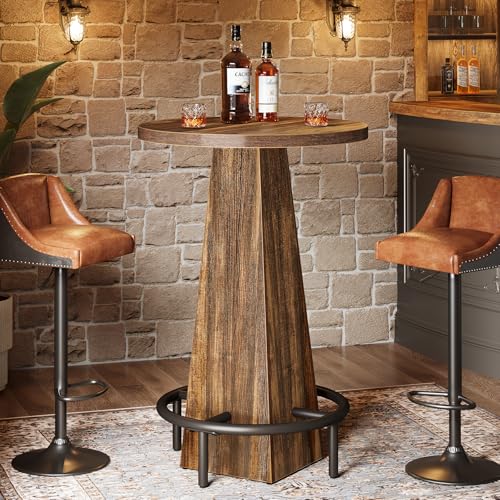 Tribesigns Bar Table, 37.4' High Round Pub Table for Small Bars, Dining Room, Kitchen, Rustic Brown...