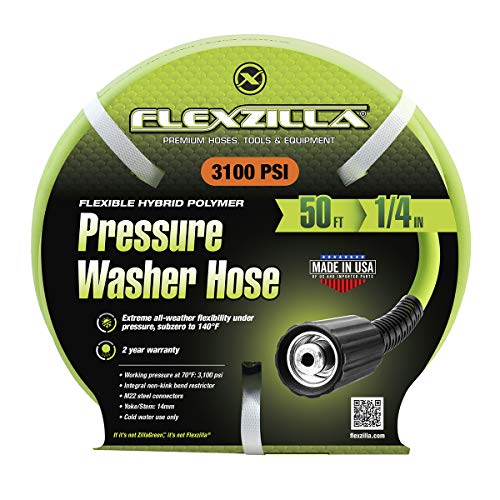 Flexzilla Pressure Washer Hose with M22 Fittings, 1/4 in. x 50 ft