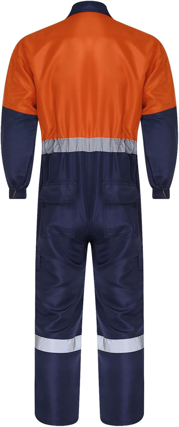 Hularka Mens Long Sleeve Coveralls Reflective Stripes Safety Work Overalls for Workshop Worker