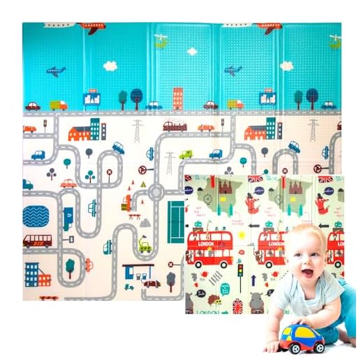 Edibaby, Alfombra Bebe, 1.5cm Grosor, Diseño Infantil, 200 x 180 cm, Acolchada de XPE, Reversible y Plegable, Colchoneta para Niños, para Juegos en el Suelo, Tapete Actividades (London Edition)