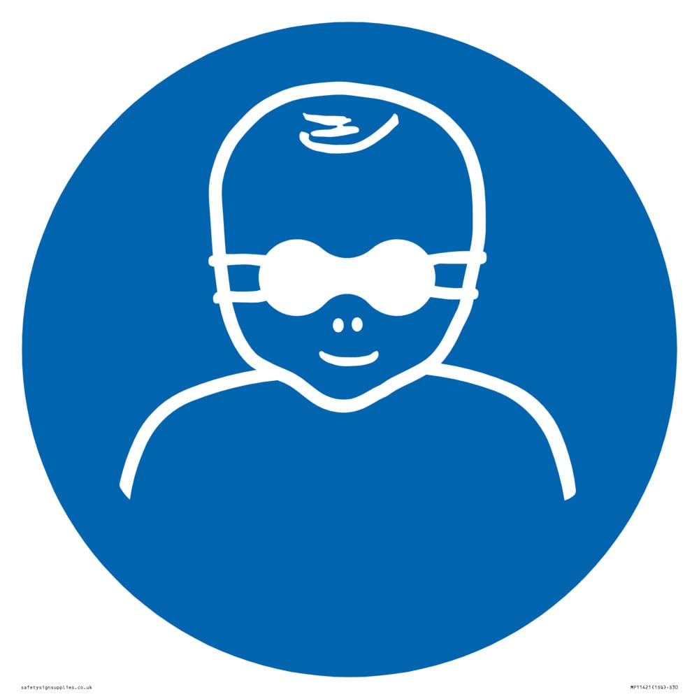 Mandatory: Protect infants eyes with opaque eye protection Sign - 300x300mm - S30, Blue/White