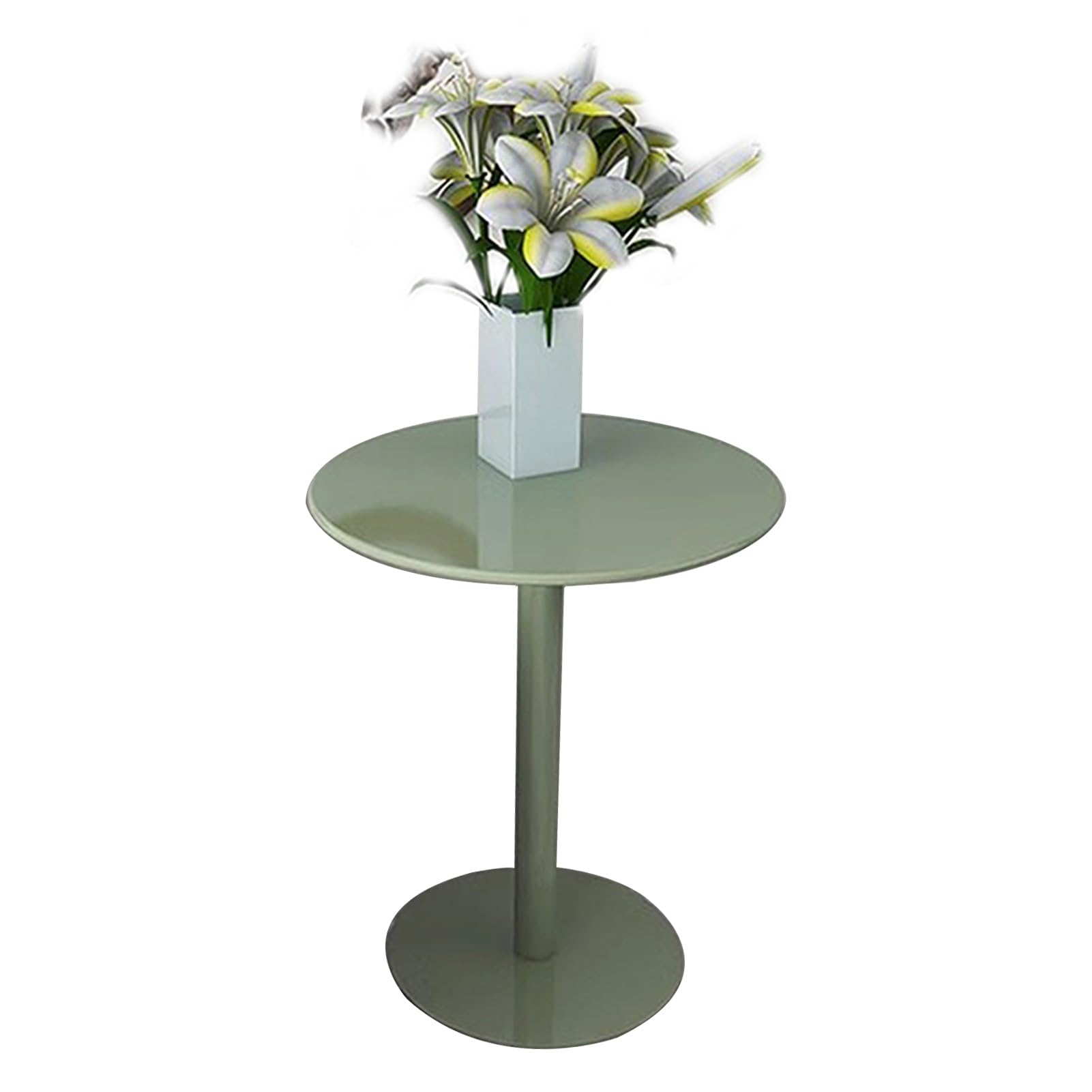 Mesa redonda alta para bar con base de metal negra y tablero de madera