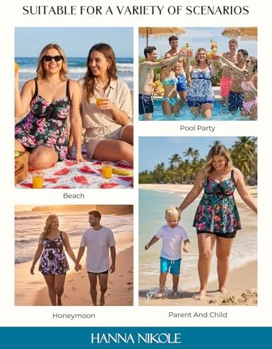 Hanna Nikole Women Plus Size Tankini Swimsuit, Two Piece Bathing Suits with Shorts, 2026 Flowy Swimwear Purple White Flowers 24W - 1