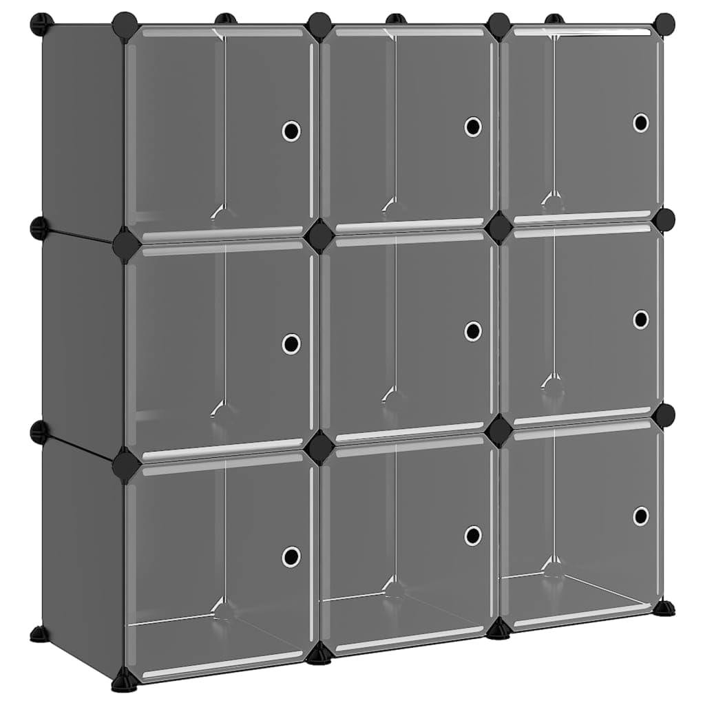 Étagère Cubes Rangement 9 Cases - Avec Portes - Panneaux Plastique PP - Assemblage Facile - Pour Bureau, Chambre, Salon