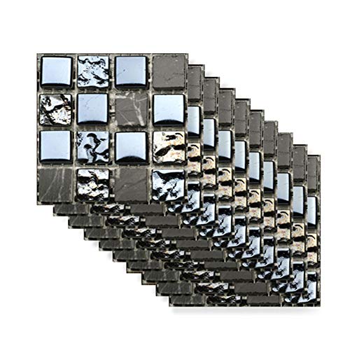 Prosperveil 10 Stück schwarz und grau Marmor Mosaik Wandfliesen Transfers Aufkleber Selbstklebend Wasserdicht Küche Badezimmer Fliesen Wand Aufkleber Vinyl Art Decals Home Decor 10 x 10 cm Cover