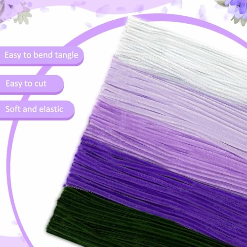 Image of Peryiter 500 Pcs Pipe Cleaners for DIY Flower Bouquets, Chenille Stems for Graduation Bouquet Crafts, Fuzzy Sticks for Handmade Flowers, DIY Gift, Art Projects(Purple Flower Color,12 Inch)