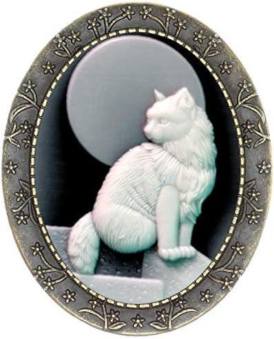 Yspace Floral Pin Brooch Antique Brass Flower Decor Fashion Cameo Jewelry Pouch for Gift (Pure Moon Cat)