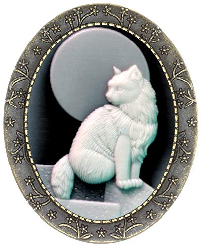 Yspace Floral Pin Brooch Antique Brass Flower Decor Fashion Cameo Jewelry Pouch For Gift (Pure Moon Cat) #TOP16