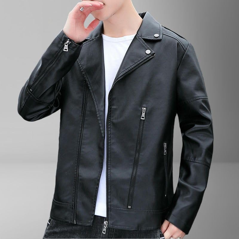 Chaqueta biker de cuero sintético para hombre miniatura 2
