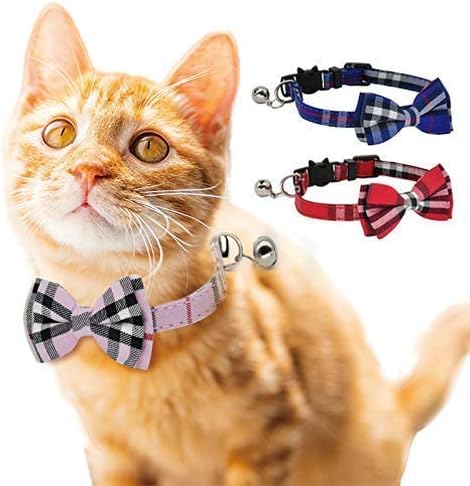 Pet Guard Cat Collar, Breakaway with Cute Bow Tie and Bell for Kitty and Some Puppies, Adjustable from 7.8-10.5 Inch(Red+Blue)